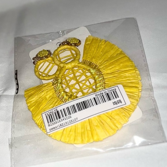 Women’s Statement Raffia Tassel Earrings Boho Dangle Drop Yellow - Picture 6 of 6